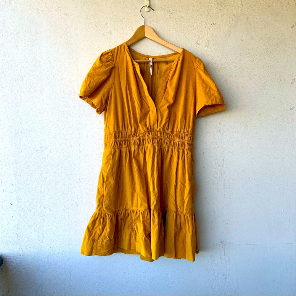 Anthropologie mustard yellow tiered Dress
